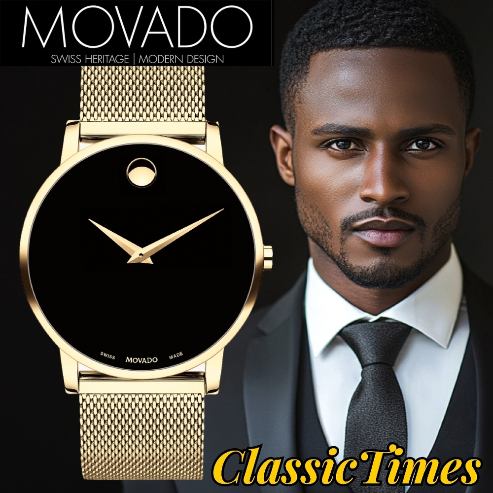 **BRAND NEW** Movado Museum Classic Gold-Tone Watch with Black Dial MSRP $995
